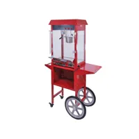 kukoo - machine à popcorn inox 136 x 70 x 43 cm electrique 1.37kw rouge professionnelle d’une capacité de 226g et chariot 2 roues facile à transporter 8353