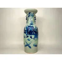 grand vase chinois antique en céladon aux sages // dynastie qing - 19ème siècle